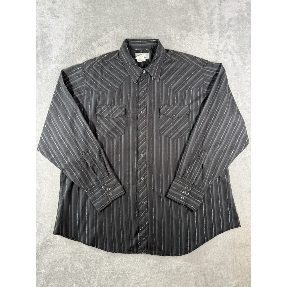 Wrangler Wrancher Shirt Men's 2X Black Metallic Striped Pearl Snap Western